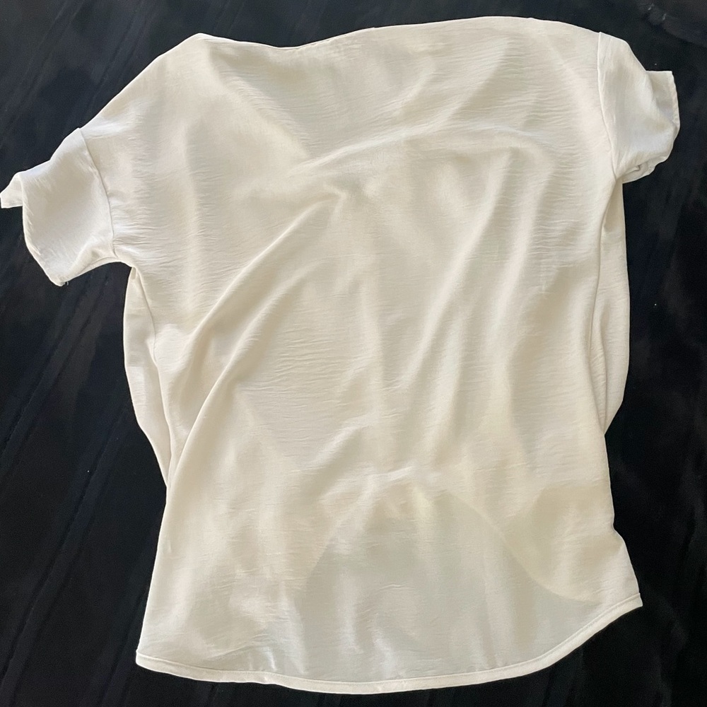 12PM by Mon Ami Ivory Short Sleeve V-Neck Blouse with Front Twist Detail - Picture 6 of 6